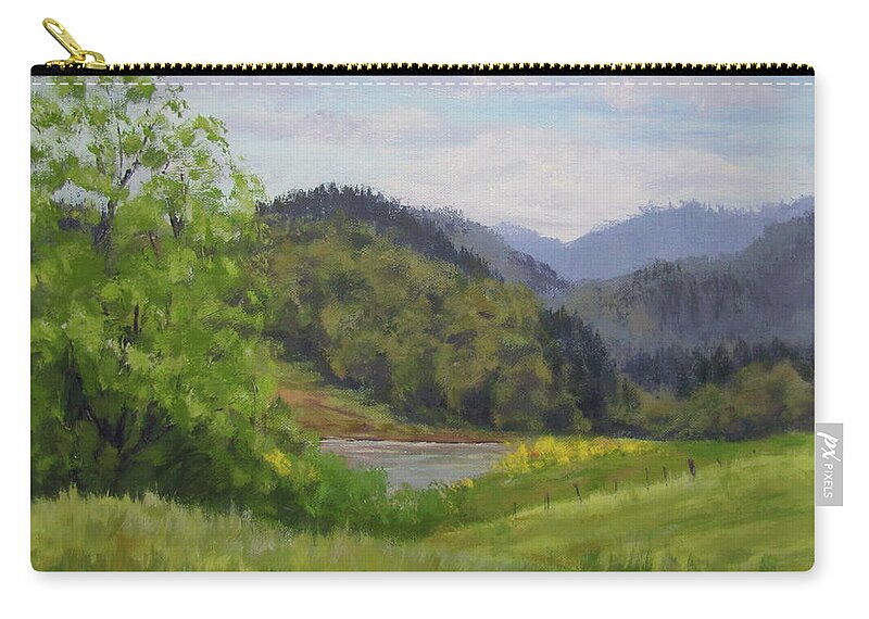 Pond Zip Pouch featuring the painting Ford's Pond in Spring by Karen Ilari