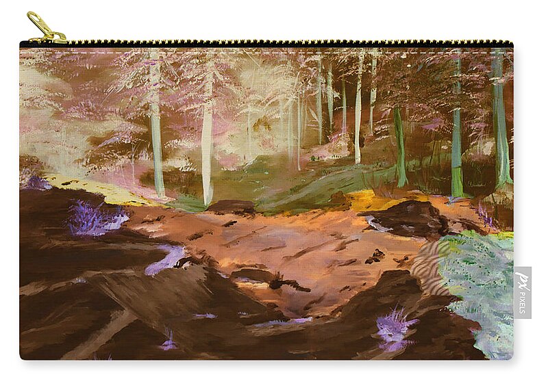 Forests Of Alpha Centari Zip Pouch featuring the painting Forests of Alpha Centari by Gail Daley