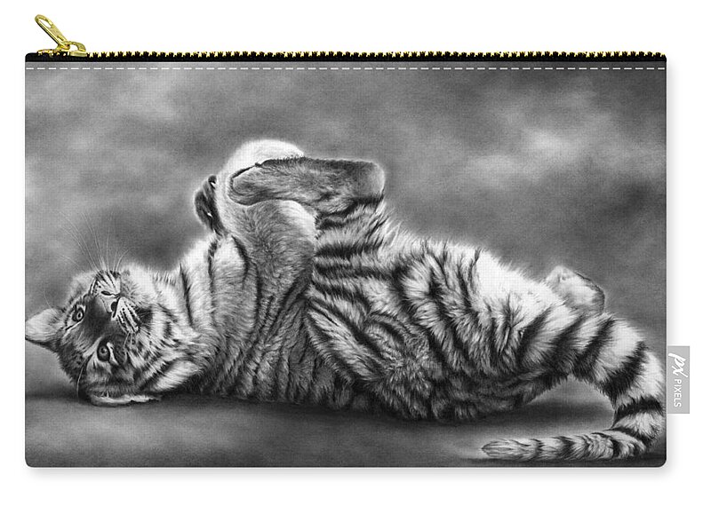 Tiger Zip Pouch featuring the drawing Forever Young by Peter Williams
