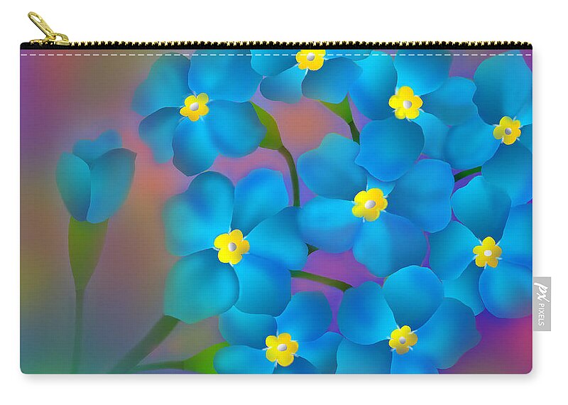 Valentines Day Greetings Zip Pouch featuring the digital art Forget- me -not flowers by Latha Gokuldas Panicker