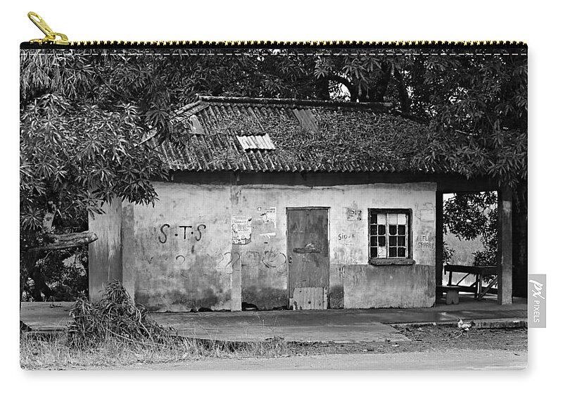 Building Zip Pouch featuring the photograph Forgotten - Black and White by Stephen Stookey