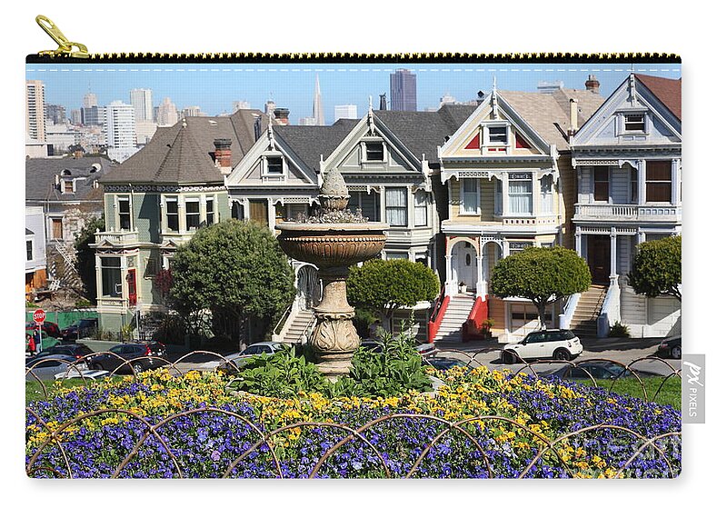 San Francisco Zip Pouch featuring the photograph Fountain at Alamo Square Painted Ladies San Francisco California 5D27990 by Wingsdomain Art and Photography