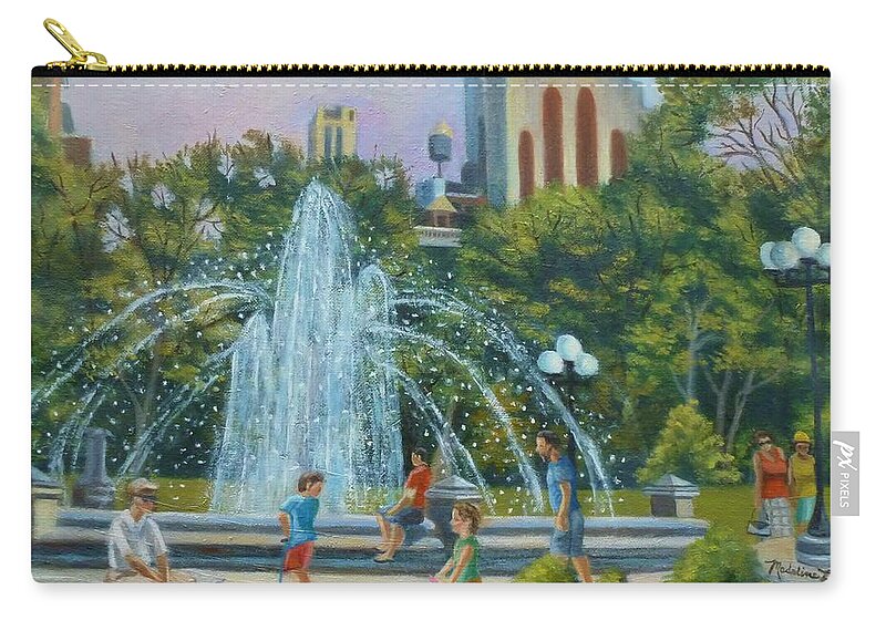 Fountain Zip Pouch featuring the painting Fountain at Washington Square Park New York by Madeline Lovallo