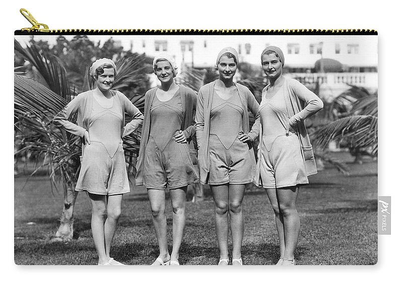 1035-679 Zip Pouch featuring the photograph Four Bathing Suit Models by Underwood Archives