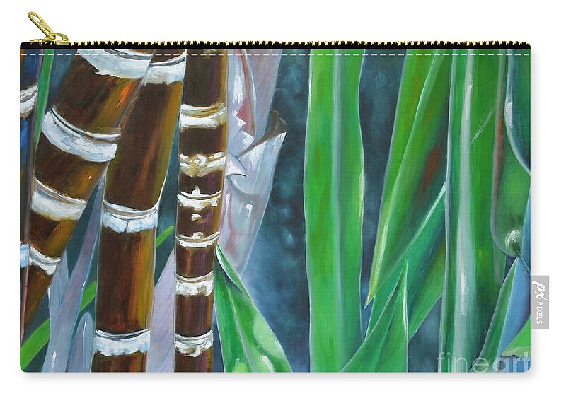 Sugar Cane Zip Pouch featuring the painting Four Canes For Green by Larry Geyrozaga