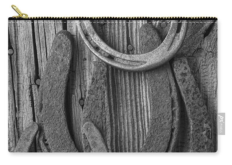 Four Horseshoes Zip Pouch featuring the photograph Four Horseshoes by Garry Gay