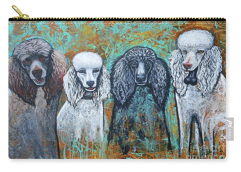 Poodles Zip Pouch featuring the painting Four Poodles by Genevieve Esson