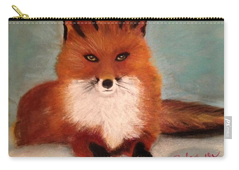 Fox Zip Pouch featuring the pastel Fox in the Snow by Renee Michelle Wenker