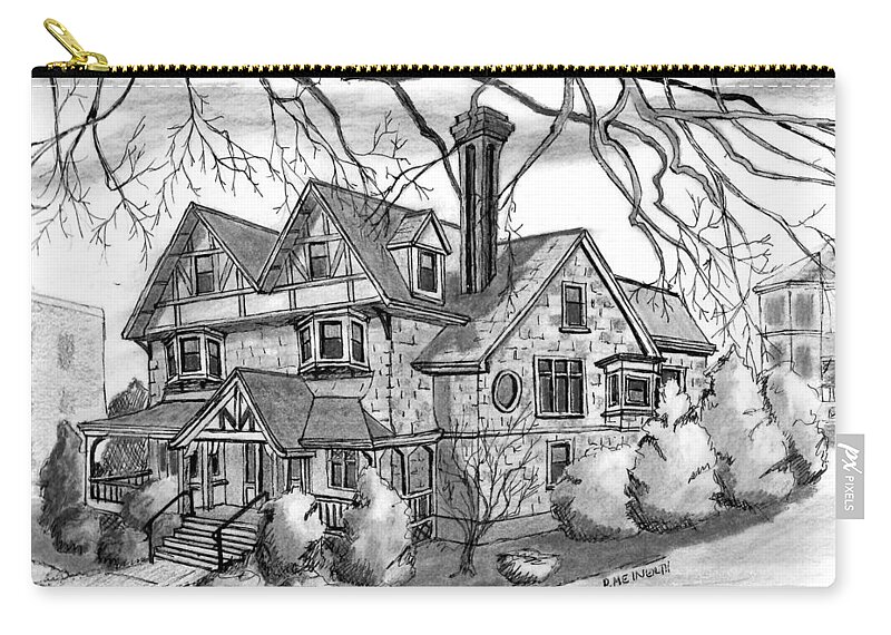 Paul Meinerth Artist Zip Pouch featuring the drawing Frank Welch Home by Paul Meinerth