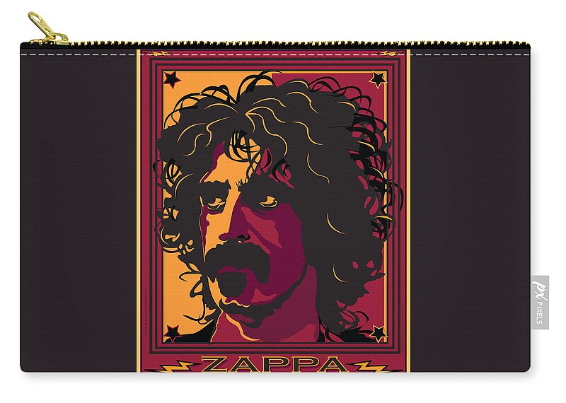 Frank Zappa Zip Pouch featuring the digital art Frank Zappa by Larry Butterworth