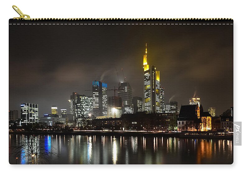 Europa Tower Zip Pouch featuring the photograph Frankfurt Skyline At Night Reflected On by Sir Francis Canker Photography