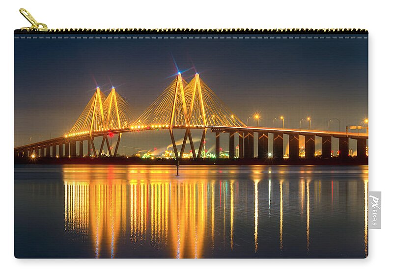 Houston Zip Pouch featuring the photograph Fred Hartman Bridge at Night by Tim Stanley