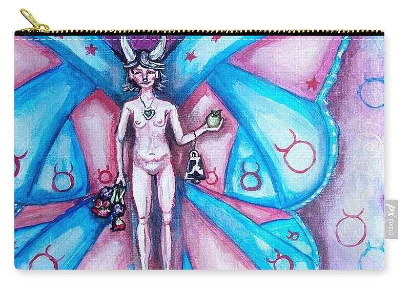 Taurus Zip Pouch featuring the painting Free as a Taurus by Shana Rowe Jackson