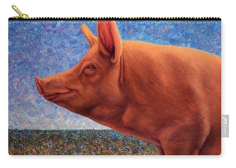 Pig Zip Pouch featuring the painting Free Range Pig by James W Johnson