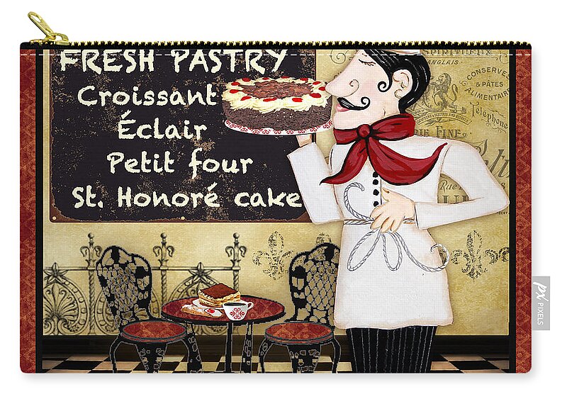 French Zip Pouch featuring the painting French Chef-B by Jean Plout