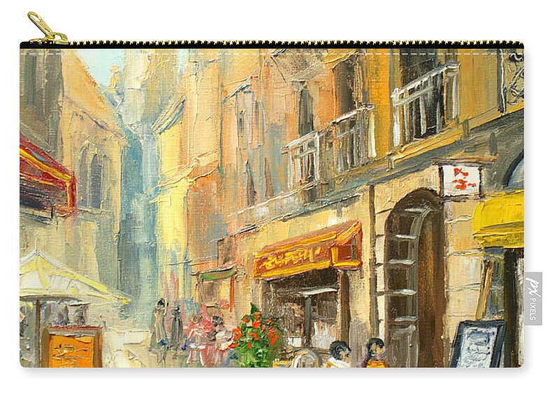 France Zip Pouch featuring the painting French small street by Luke Karcz