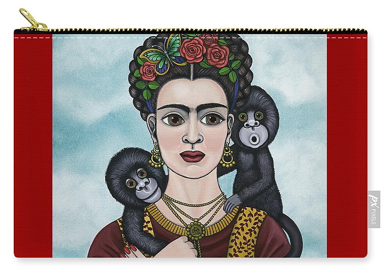 Frida Kahlo Carry-all Pouch featuring the painting Frida In The Sky by Victoria De Almeida