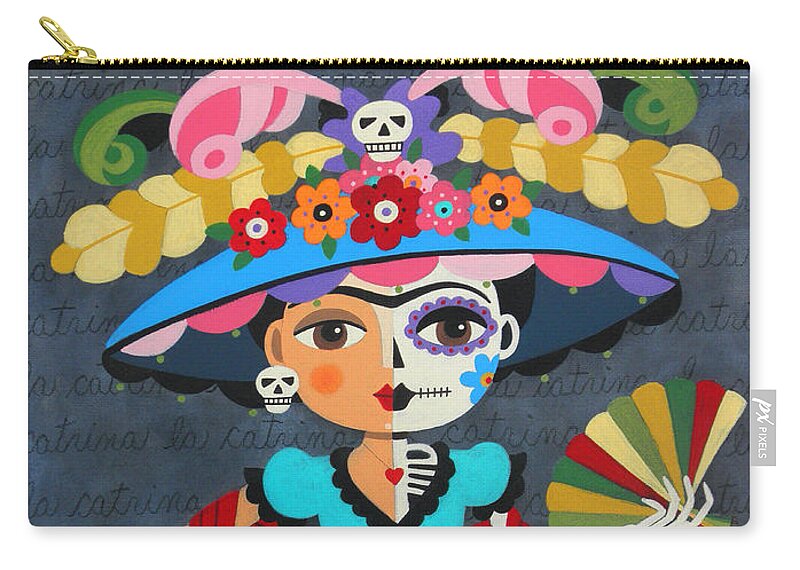 Frida Zip Pouch featuring the painting Frida Kahlo La Catrina by Andree Chevrier