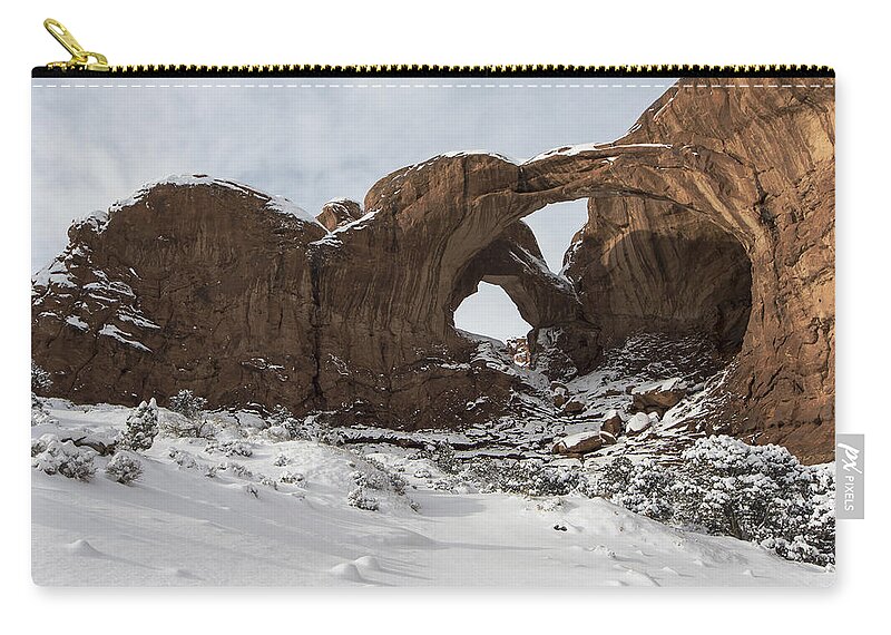 Double Arch Zip Pouch featuring the photograph Frosted Double Arch by Mike Herdering