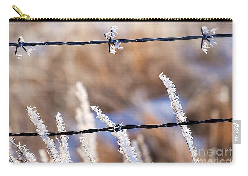 Ice Crystals Zip Pouch featuring the photograph Frosted Fence Line by Jim Garrison