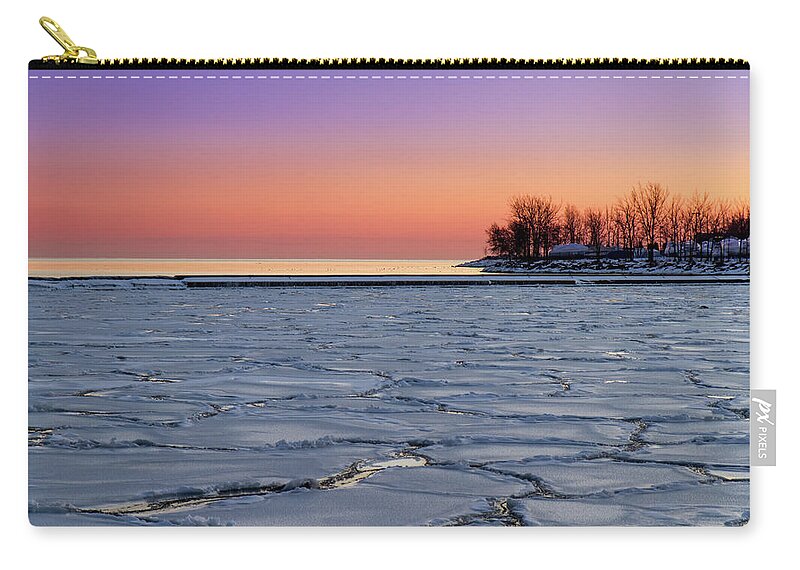 Scenics Zip Pouch featuring the photograph Frozen Lake Ontario Sunset by Frank Lee