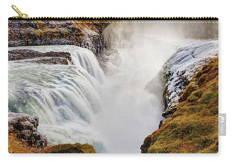 Scenics Carry-all Pouch featuring the photograph Frozen Mist On Autumn Day At Gullfoss by Anna Gorin