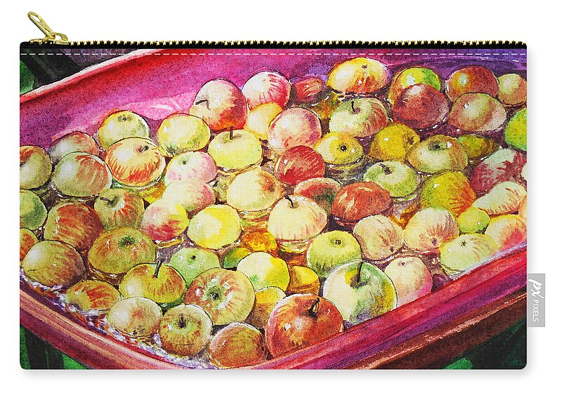 Apple Zip Pouch featuring the painting Fuji Apples in the Water by Irina Sztukowski