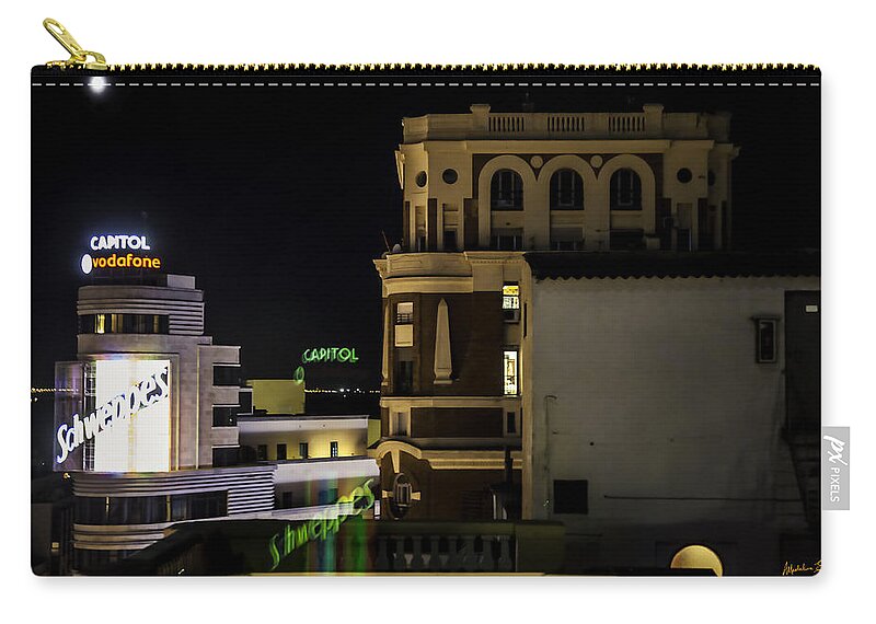 Sevilla Zip Pouch featuring the photograph Full Moon Over Sevilla - Spain by Madeline Ellis