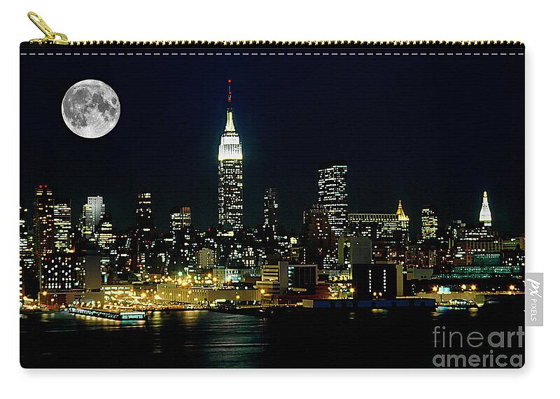 Nyc Zip Pouch featuring the photograph Full Moon Rising - New York City by Anthony Sacco