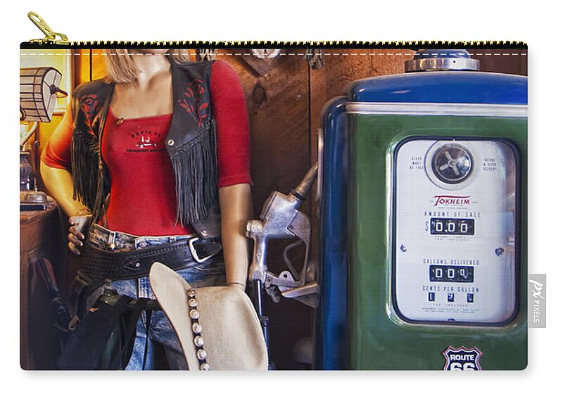 Hackberry General Store Zip Pouch featuring the photograph Full Service Route 66 Gas Station by Priscilla Burgers