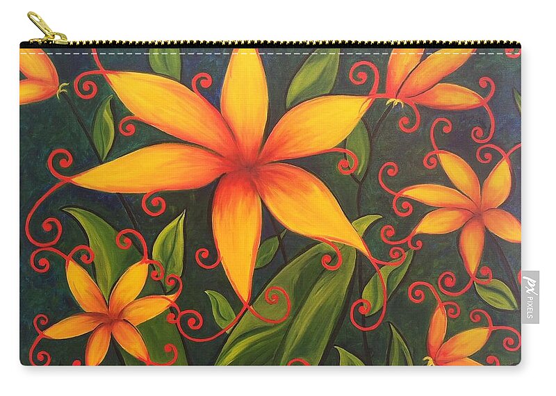 Flowers Zip Pouch featuring the painting Fun Flowers by Vikki Angel