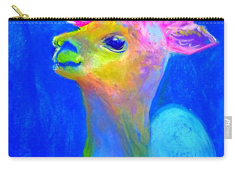 Alpaca Zip Pouch featuring the painting Funky Baby Alpaca by Sue Jacobi