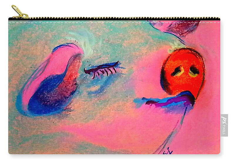 Animals Zip Pouch featuring the painting Funky Piggy Pink by Sue Jacobi