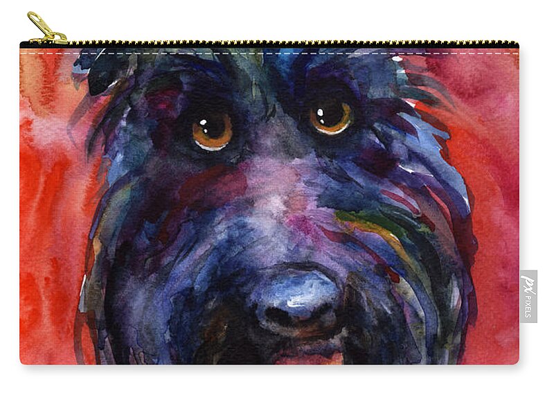 Scottish Terrier Zip Pouch featuring the painting Funny curious Scottish terrier dog portrait by Svetlana Novikova