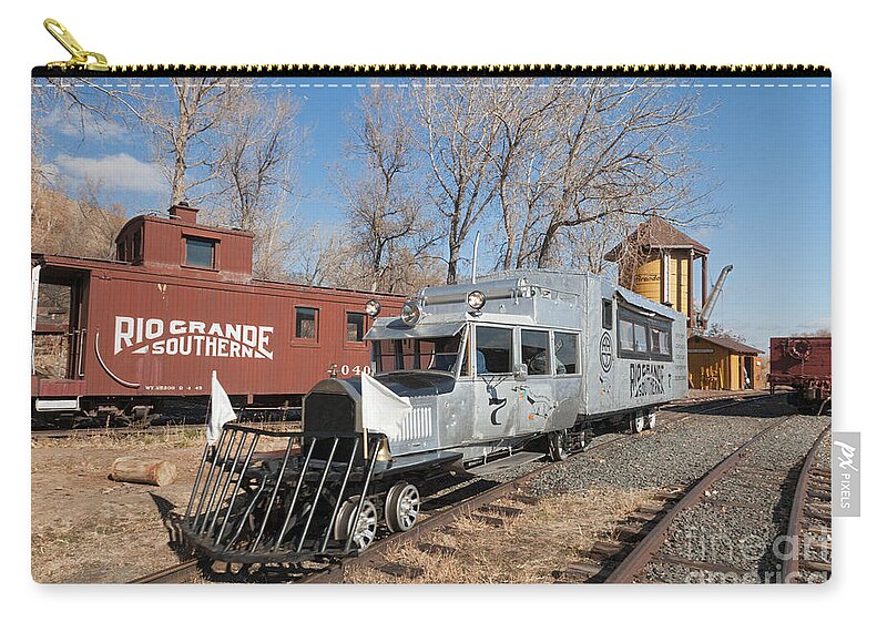 Colorado Zip Pouch featuring the photograph Galloping Goose 7 in the Colorado Railroad Museum by Fred Stearns