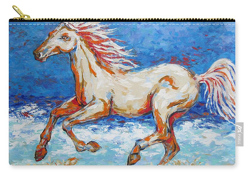  Beach Carry-all Pouch featuring the painting Galloping Horse on Beach by Jyotika Shroff