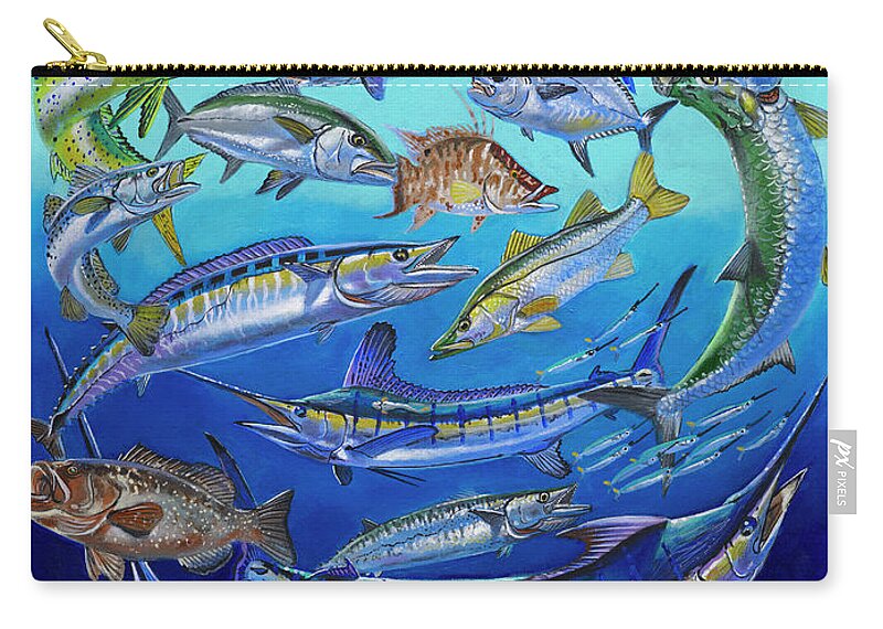 Gamefish Zip Pouch featuring the painting Gamefish Collage In0031 by Carey Chen