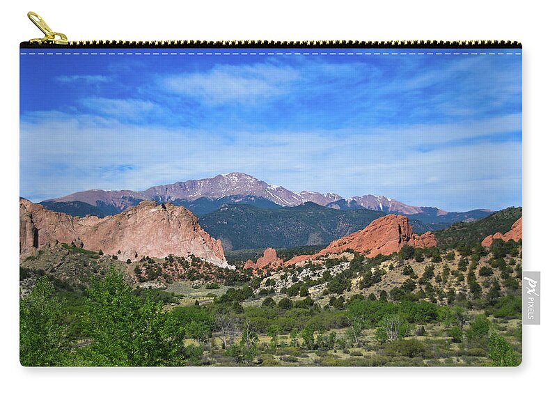 Scenics Zip Pouch featuring the photograph Garden Of The Gods With Pikes Peak by Dan Buettner