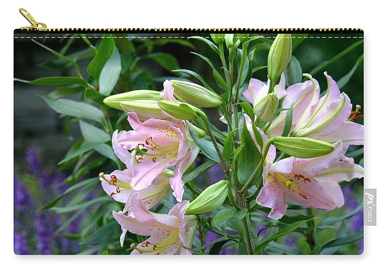 Garden Pink Lilies Zip Pouch featuring the photograph Garden Pink Lilies by Maria Urso