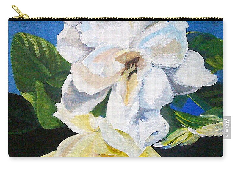 Gardenias Zip Pouch featuring the painting Gardenias by Shelley Overton