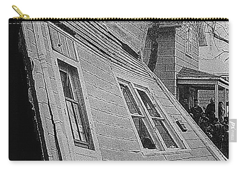 Gas Explosion Onlookers Aberdeen South Dakota 1966 Black And White Zip Pouch featuring the photograph Gas explosion onlookers Aberdeen South Dakota 1966 black and white by David Lee Guss
