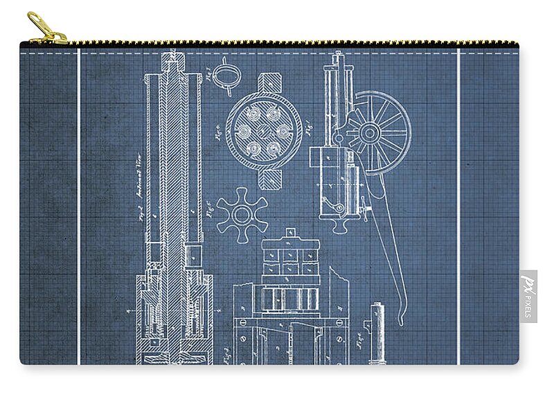 C7 Vintage Patents Weapons And Firearms Zip Pouch featuring the digital art Gatling Machine Gun - Vintage Patent Blueprint by Serge Averbukh