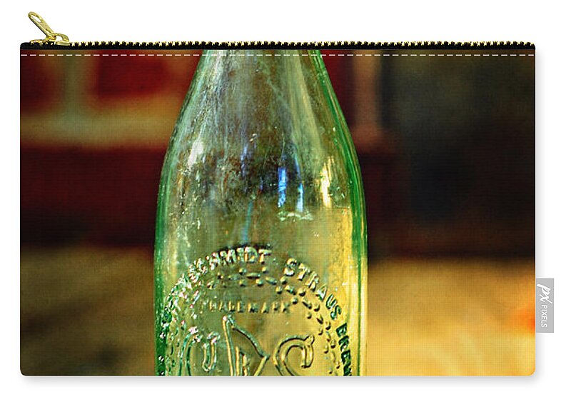 Gbs Zip Pouch featuring the photograph GBS Aqua Beer Bottle by Rebecca Sherman