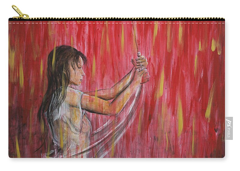 Geisha Zip Pouch featuring the painting Geisha Rain Warrior by Nik Helbig