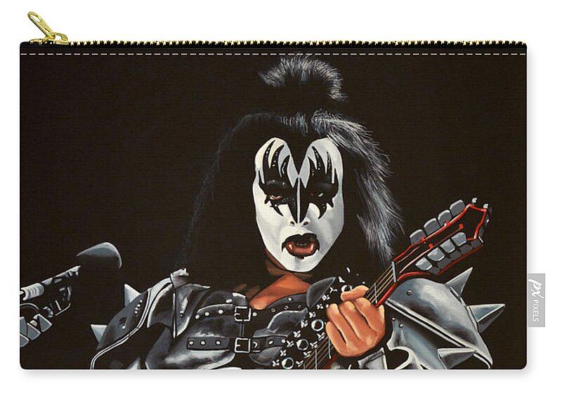 Kiss Zip Pouch featuring the painting Gene Simmons of Kiss by Paul Meijering