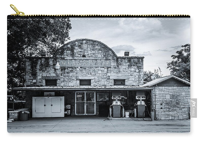 General Store In Independence Texas Zip Pouch featuring the photograph General Store in Independence Texas BW by David Morefield