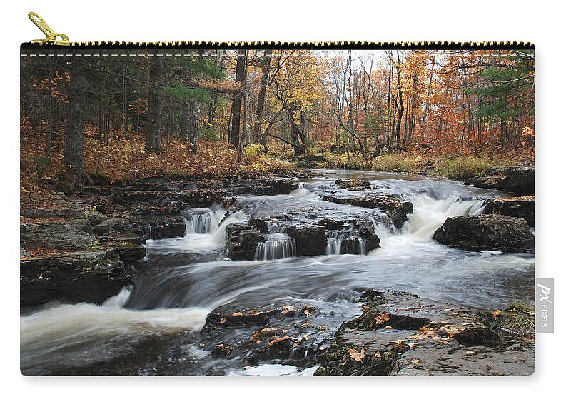 Slate River Zip Pouch featuring the photograph Gently Falling Downstream by Janice Adomeit