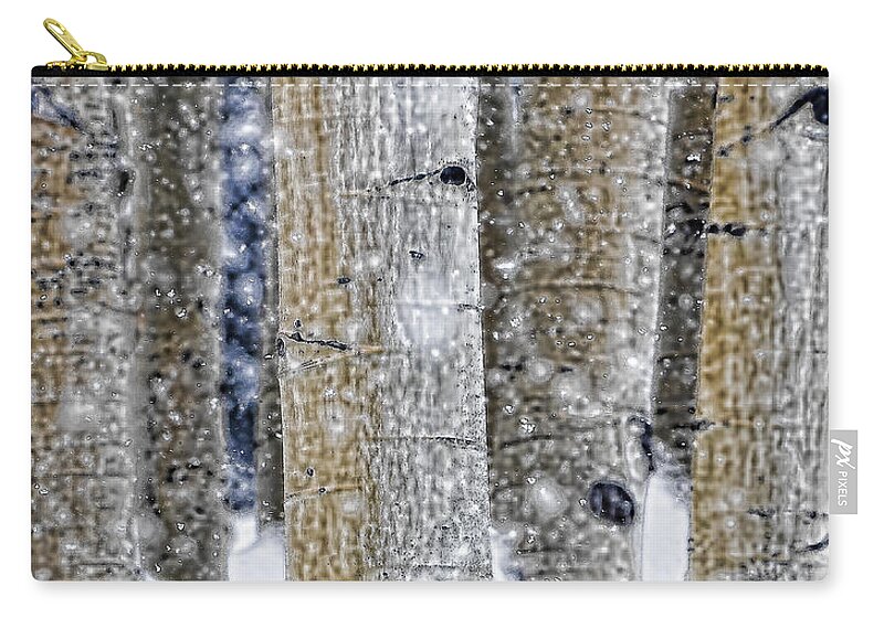 Aspen Zip Pouch featuring the photograph Gently Falling Forest Snow by Don Schwartz