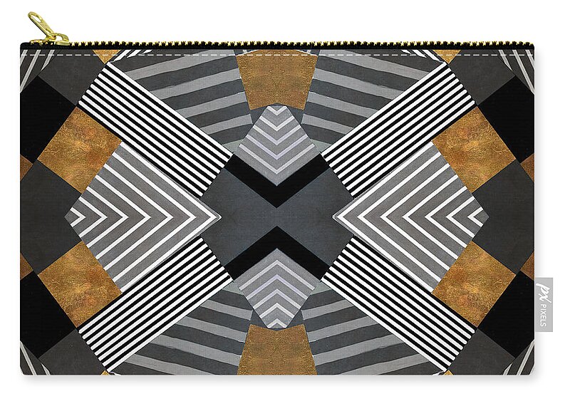 Geo Zip Pouch featuring the painting Geo Stripes In Gold and Black I by Lanie Loreth