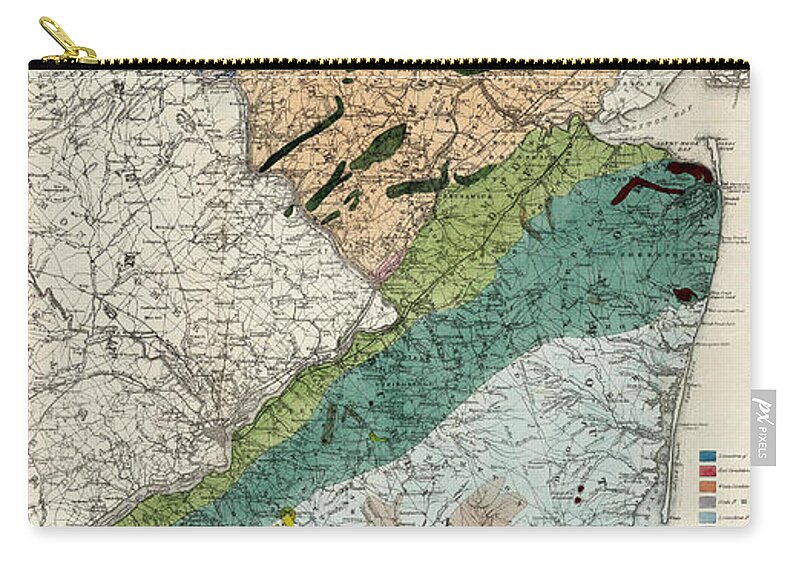 New Jersey Zip Pouch featuring the photograph Geological Map of New Jersey 1839 by Andrew Fare